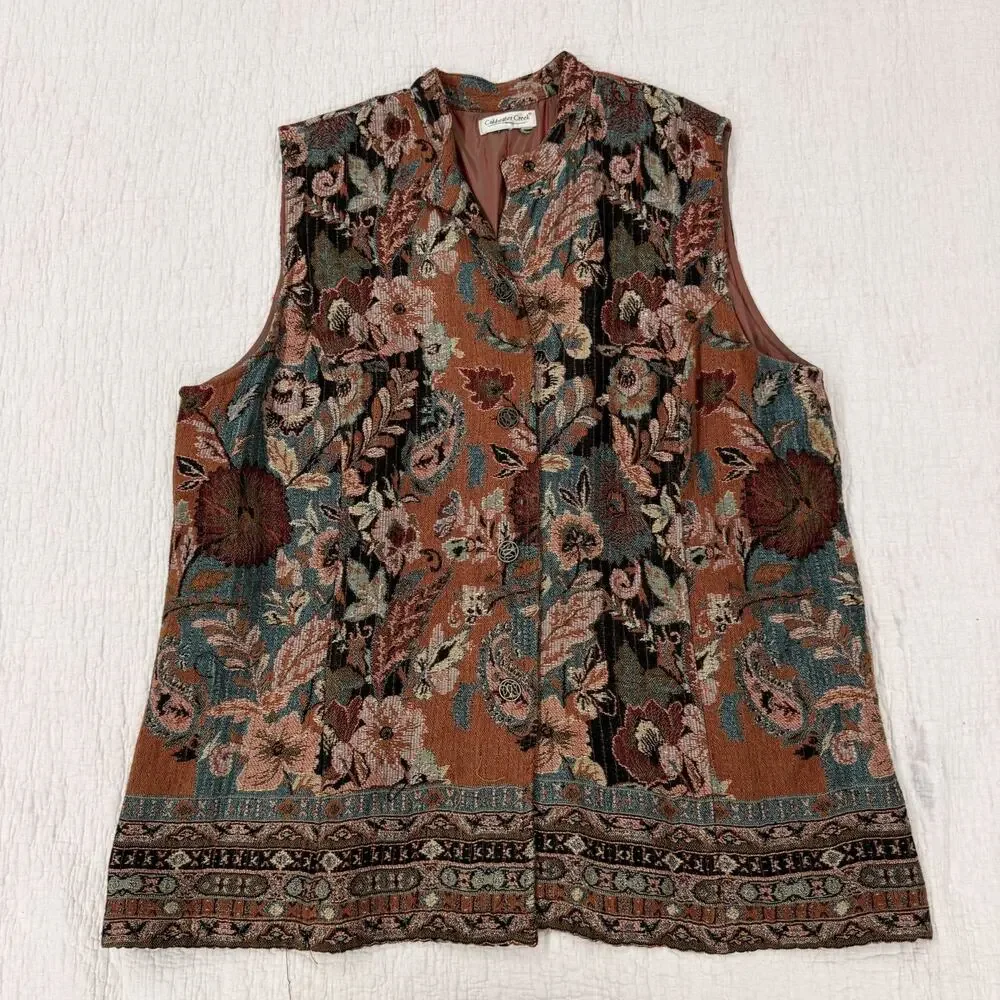 Vintage Coldwater Creek Tapestry Vest XL